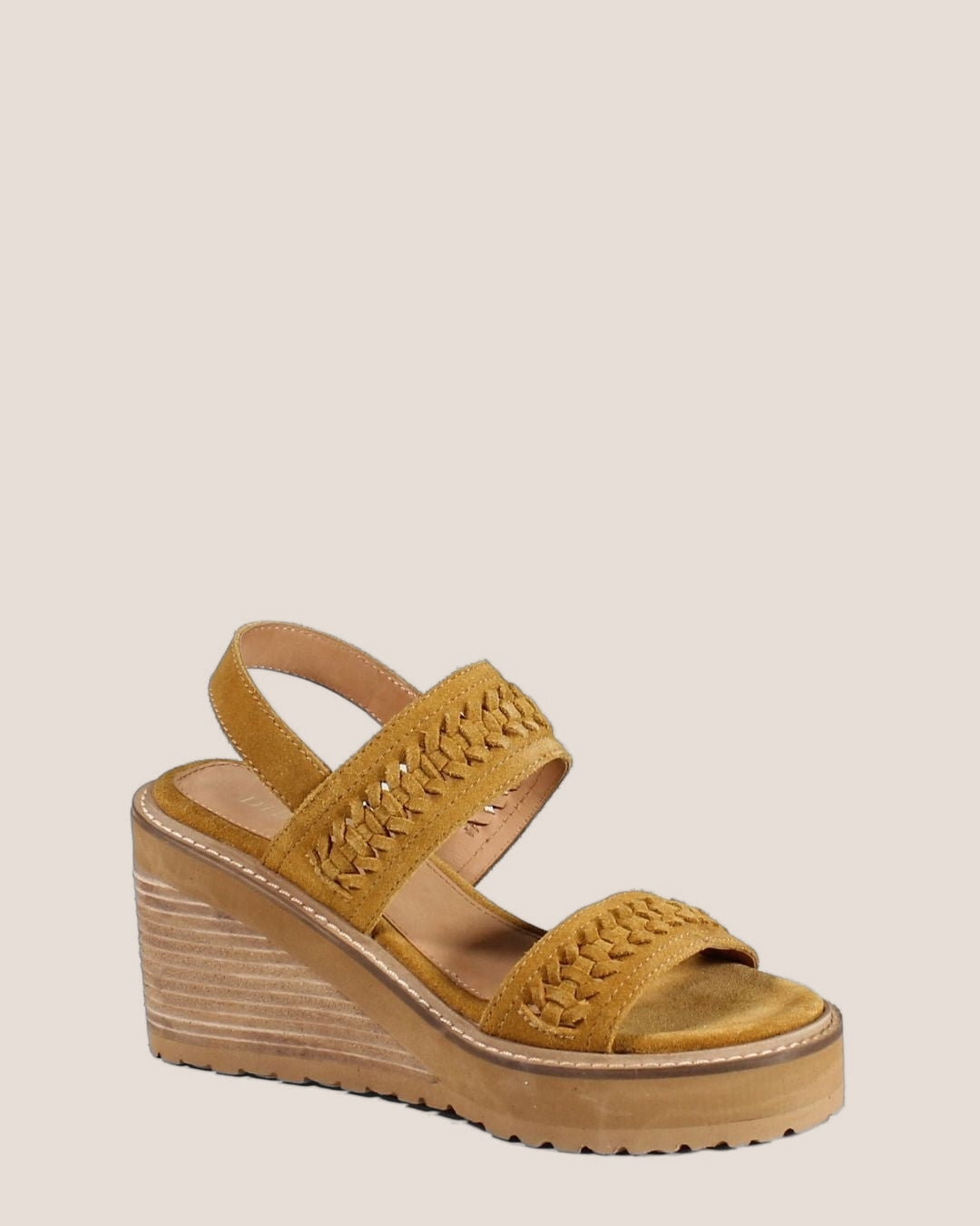 Heel Sandals Diba Wedges Women's Genuine Leather Mustard Braided